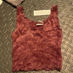 maroon fuzzy top! Super cute for going out!!!!!!!!